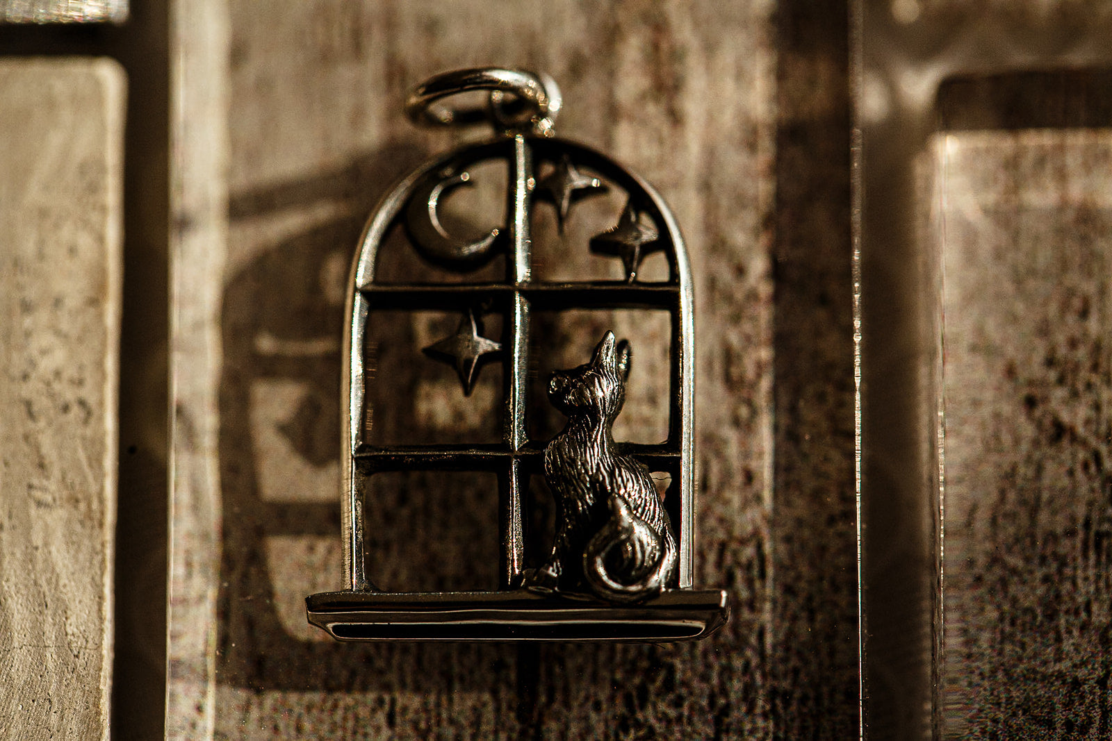 Gothic Sterling Silver Cat in Arch Window Pendant