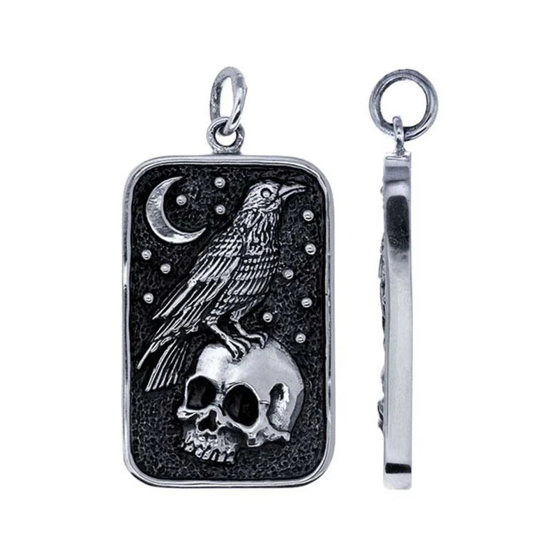 Gothic Sterling Silver Skull and Raven Pendant