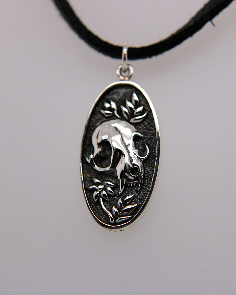 Gothic Sterling Silver Cat Skull Pendant
