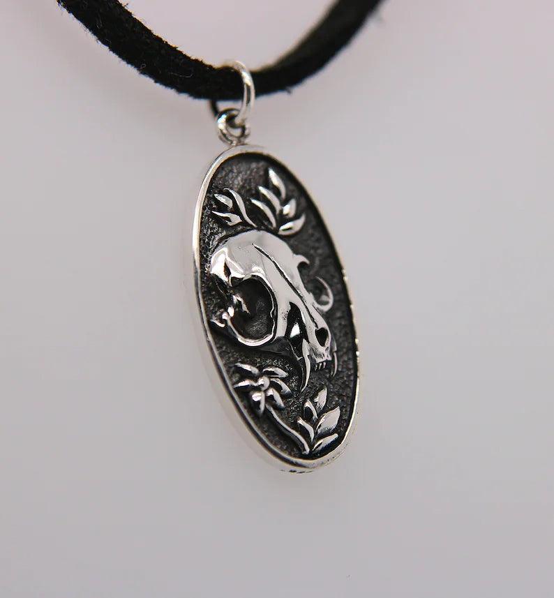 Gothic Sterling Silver Cat Skull Pendant