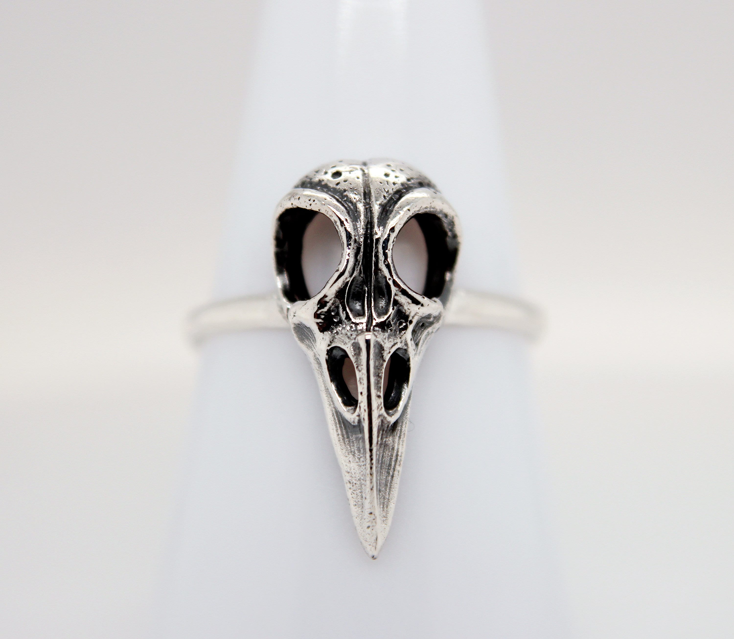 Gothic Sterling Silver Raven Skull Ring Bird Skull Ring