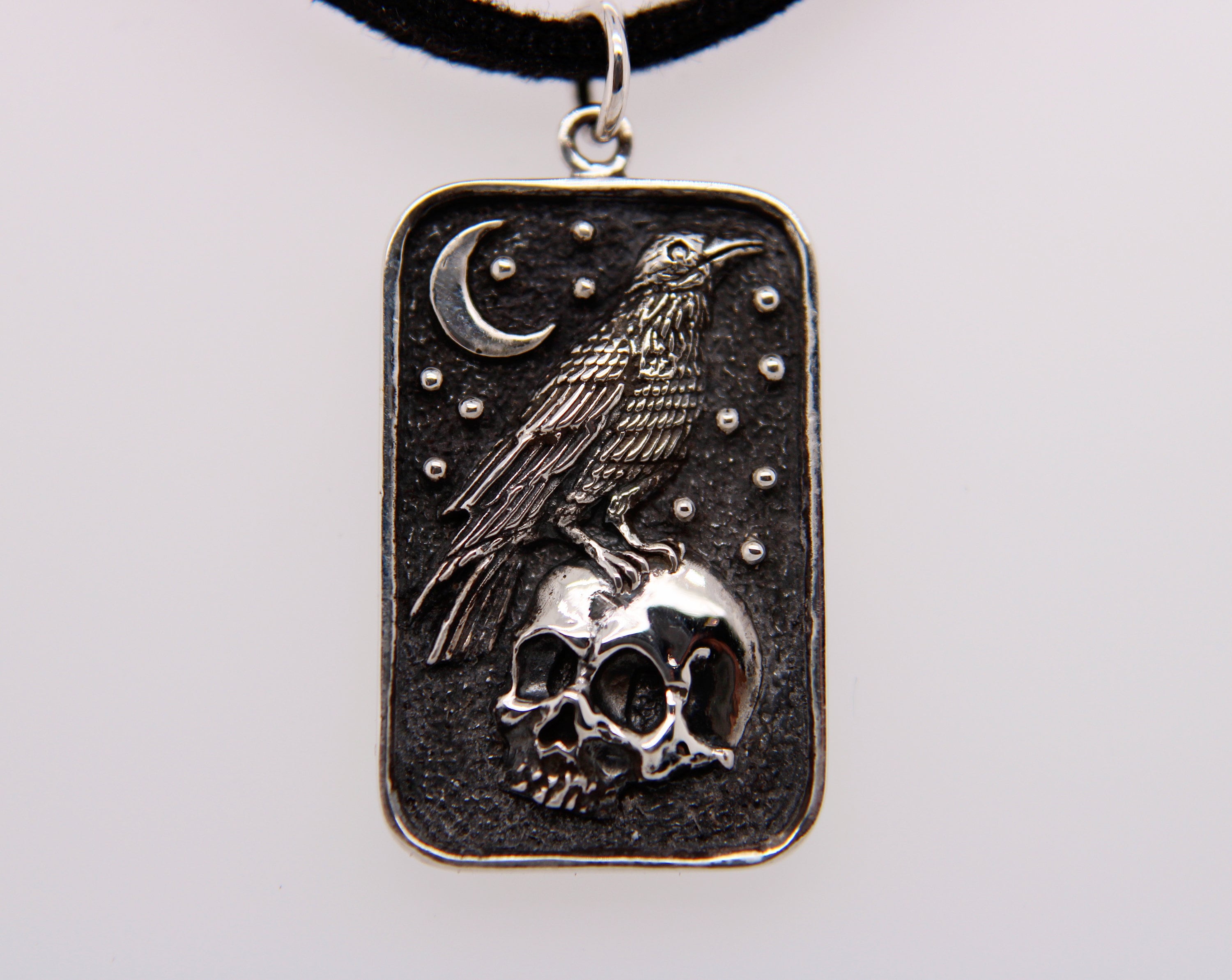Gothic Sterling Silver Skull and Raven Pendant