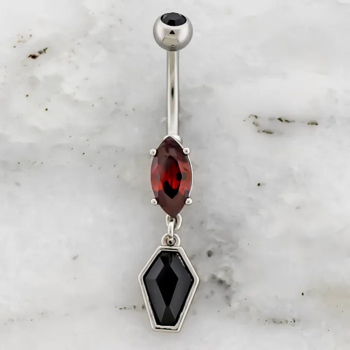 Red Marquise Gem and Coffin Navel Barbell