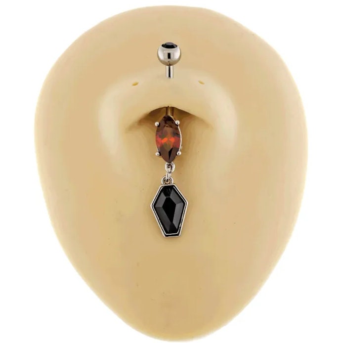 Red Marquise Gem and Coffin Navel Barbell