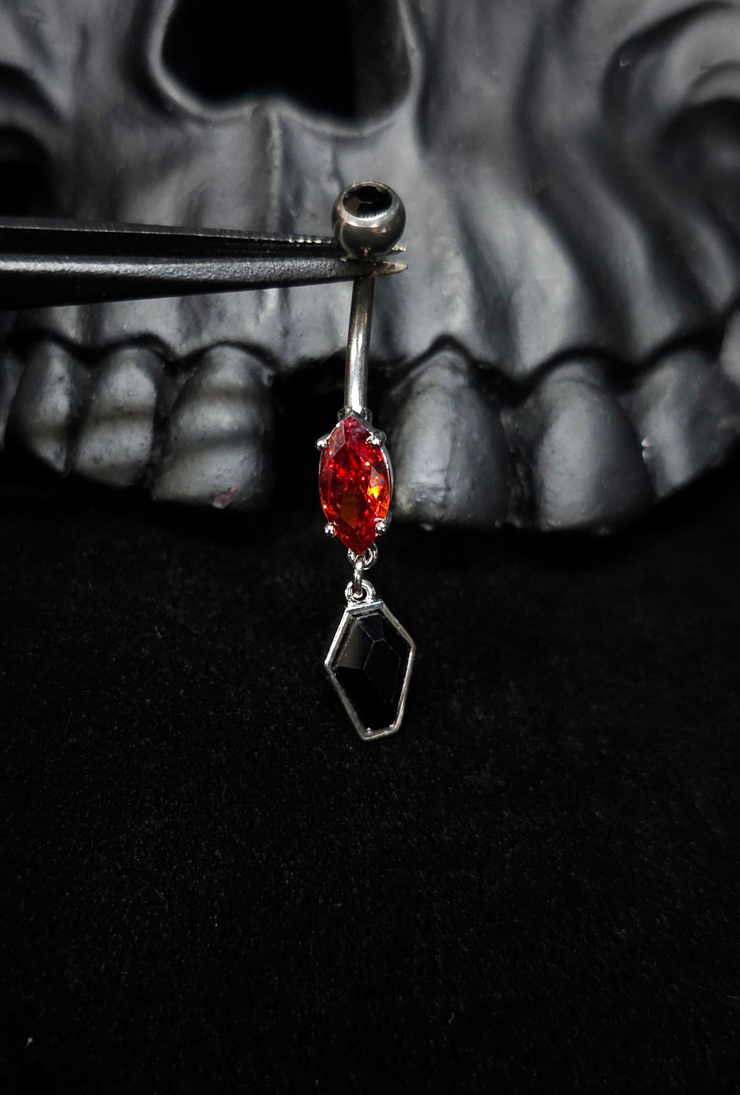 Red Marquise Gem and Coffin Navel Barbell
