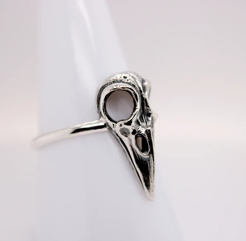 Gothic Sterling Silver Raven Skull Ring Bird Skull Ring